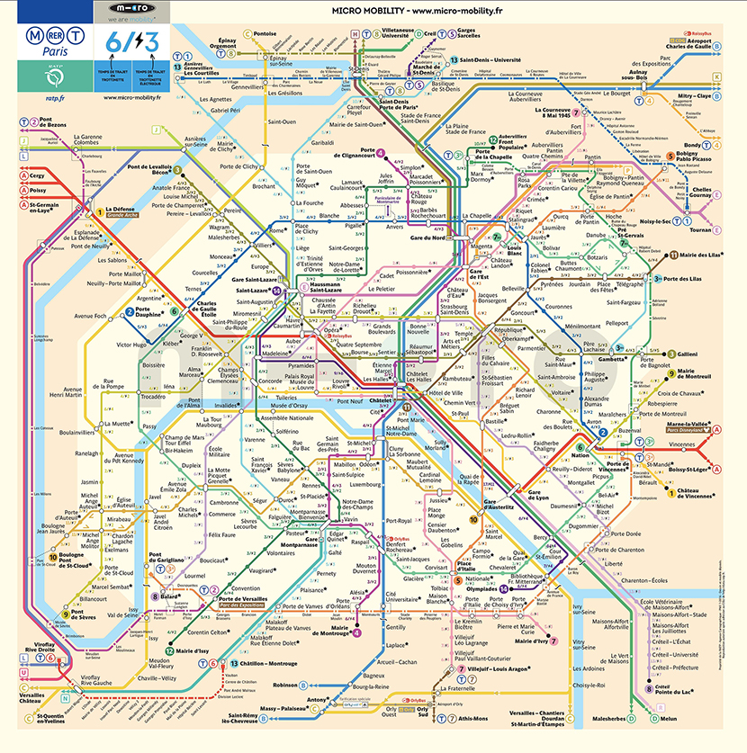 La carte du métro qui indique le temps de trajet en trottinette | Le Bonbon