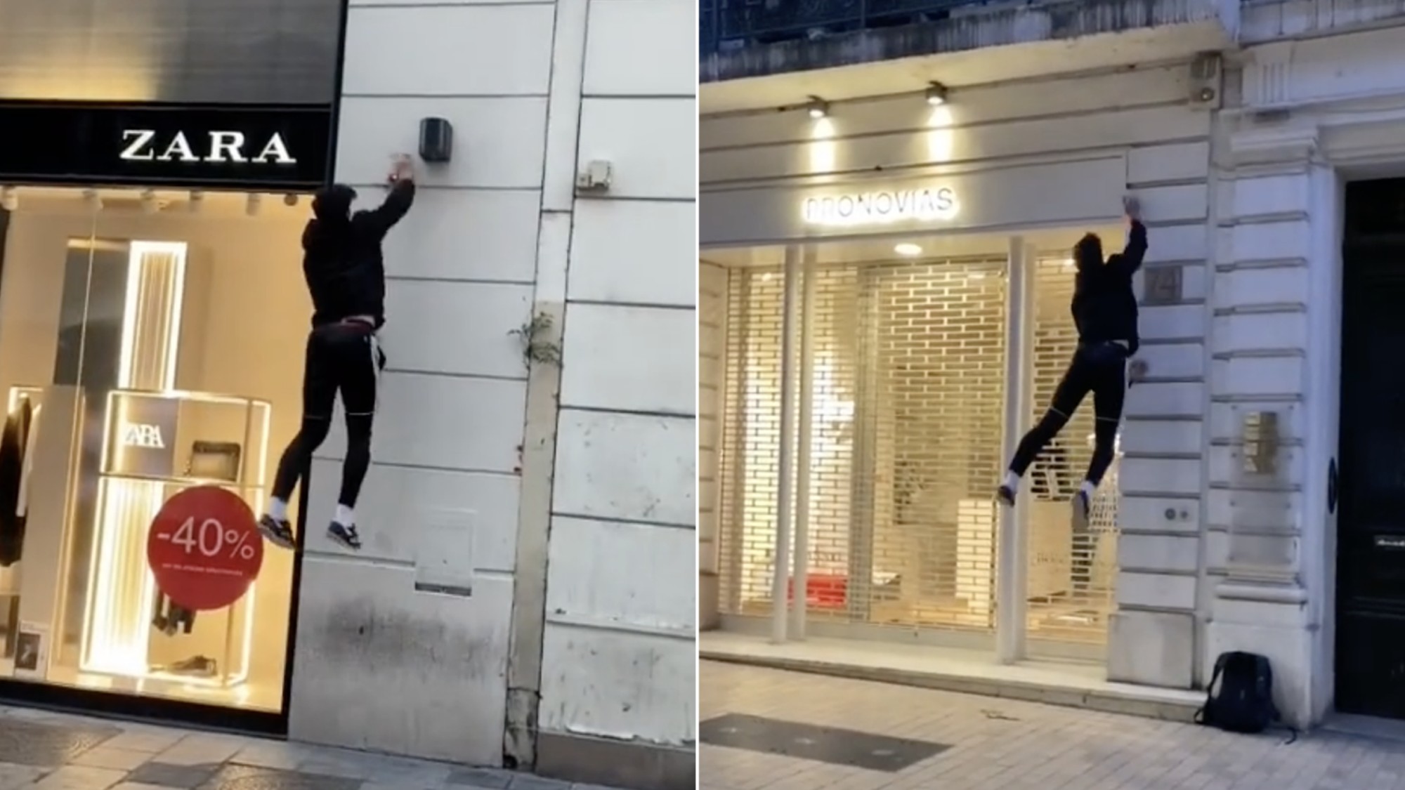 VIDEOS : ils sautent pour éteindre les vitrines allumées le soir parkour-lumiere-boutique