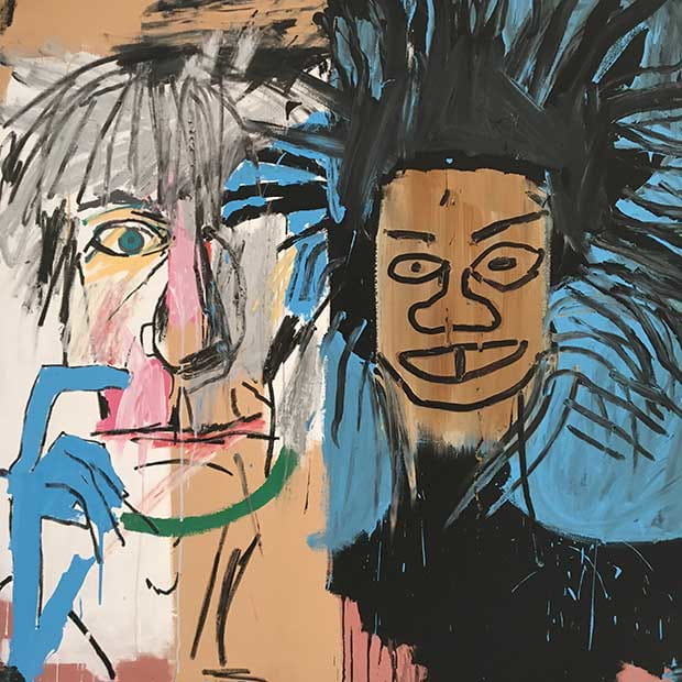 Jean-Michel Basquiat, Dos Cabezas, Dos Cabezas, 1982, acrylique et h/t, 152,4 x 152,4 cm, collection particulière. Présenté dans l’exposition « Jean-Michel Basquiat » à la Fondation Louis Vuitton ©Guy Boyer