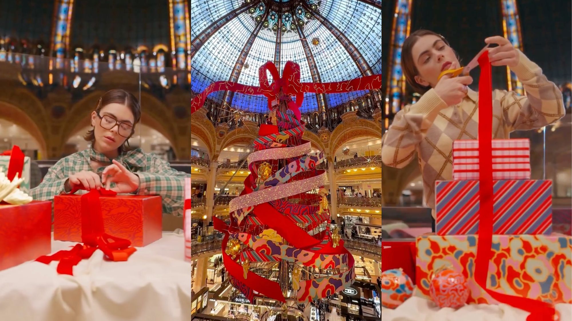 The traditional giant Christmas tree at Galeries Lafayette reveals itself vitrines-sapin-noel-galeries-lafayette-haussmann-p