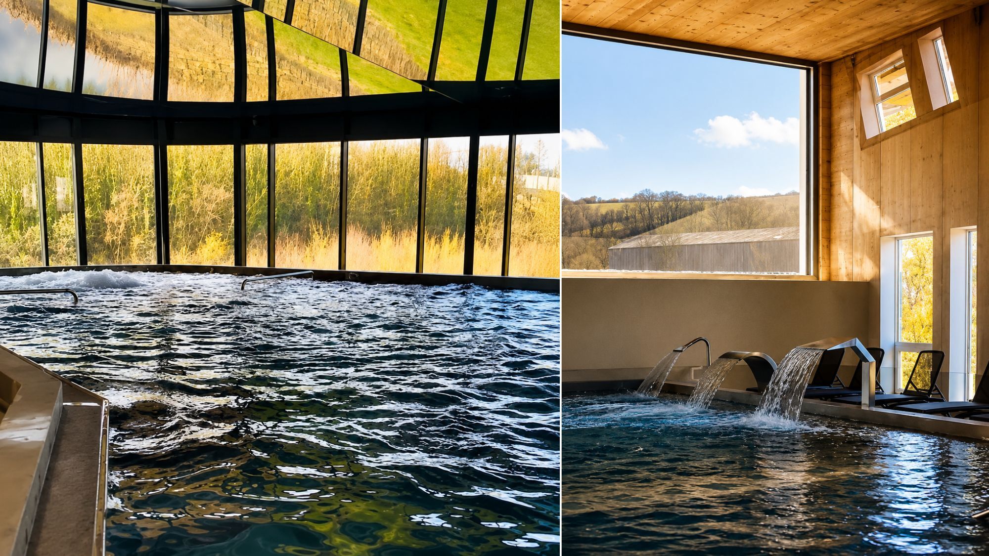 À 1h30 de Lille, ce spa paradisiaque avec vue sur un lac coûte seulement 10€ piscine-fenetres-balneo
