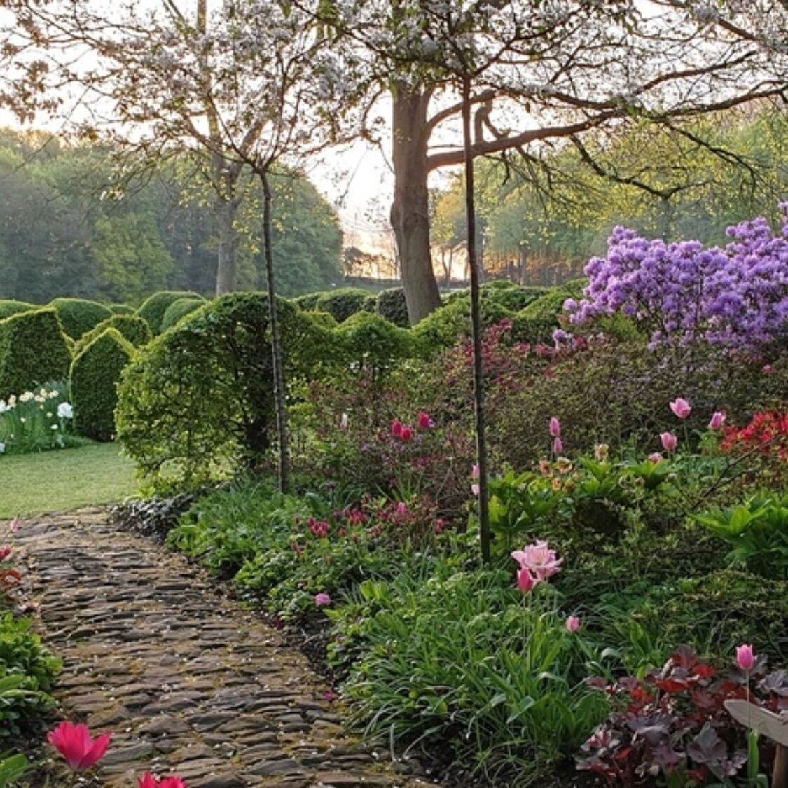 À 40 min de Lille, ce jardin flamand caché ressemble à un décor de conte de fées jardin-fleurs-paves-arbres